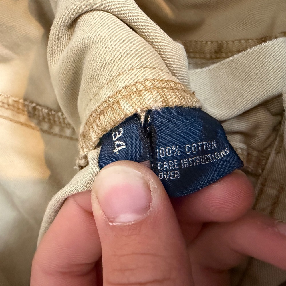 Polo Ralph Lauren Polo 67 Chino Mens Tan Cotton Cargo Shorts Size 34 Distressed - Picture 3 of 7